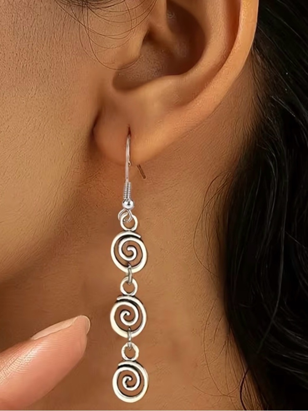Silver Spiral Drop Earrings - Women Jewelry